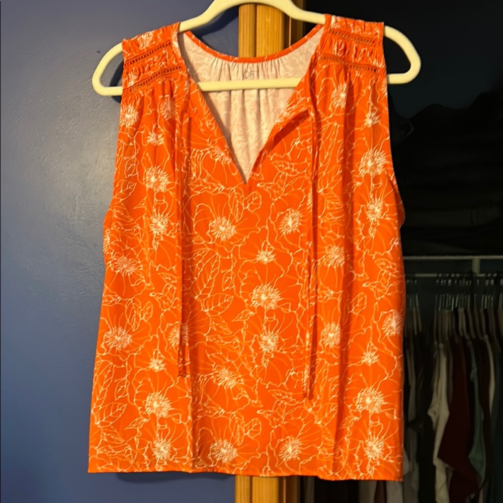 Loft Outlet Orange Floral Sleeveless Top medium